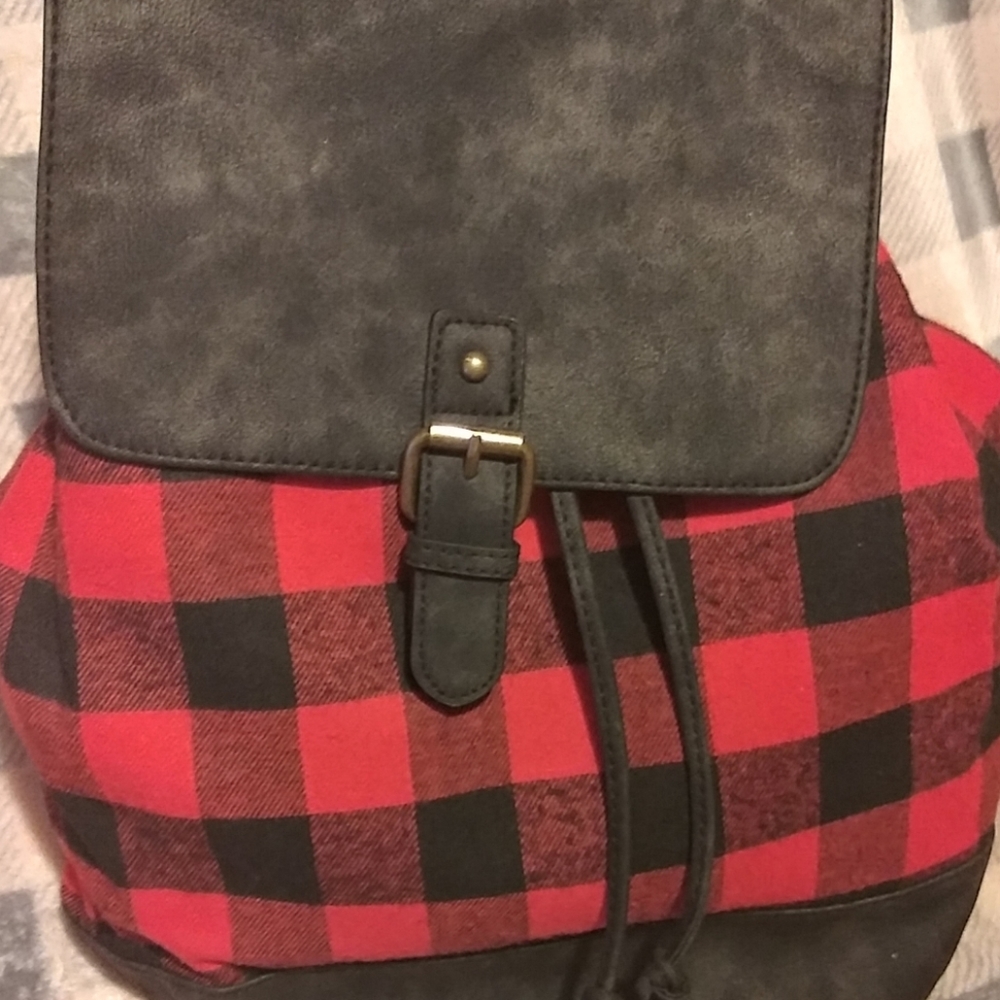 Holiday Buffalo Plaid Flannel & Suede Backpack